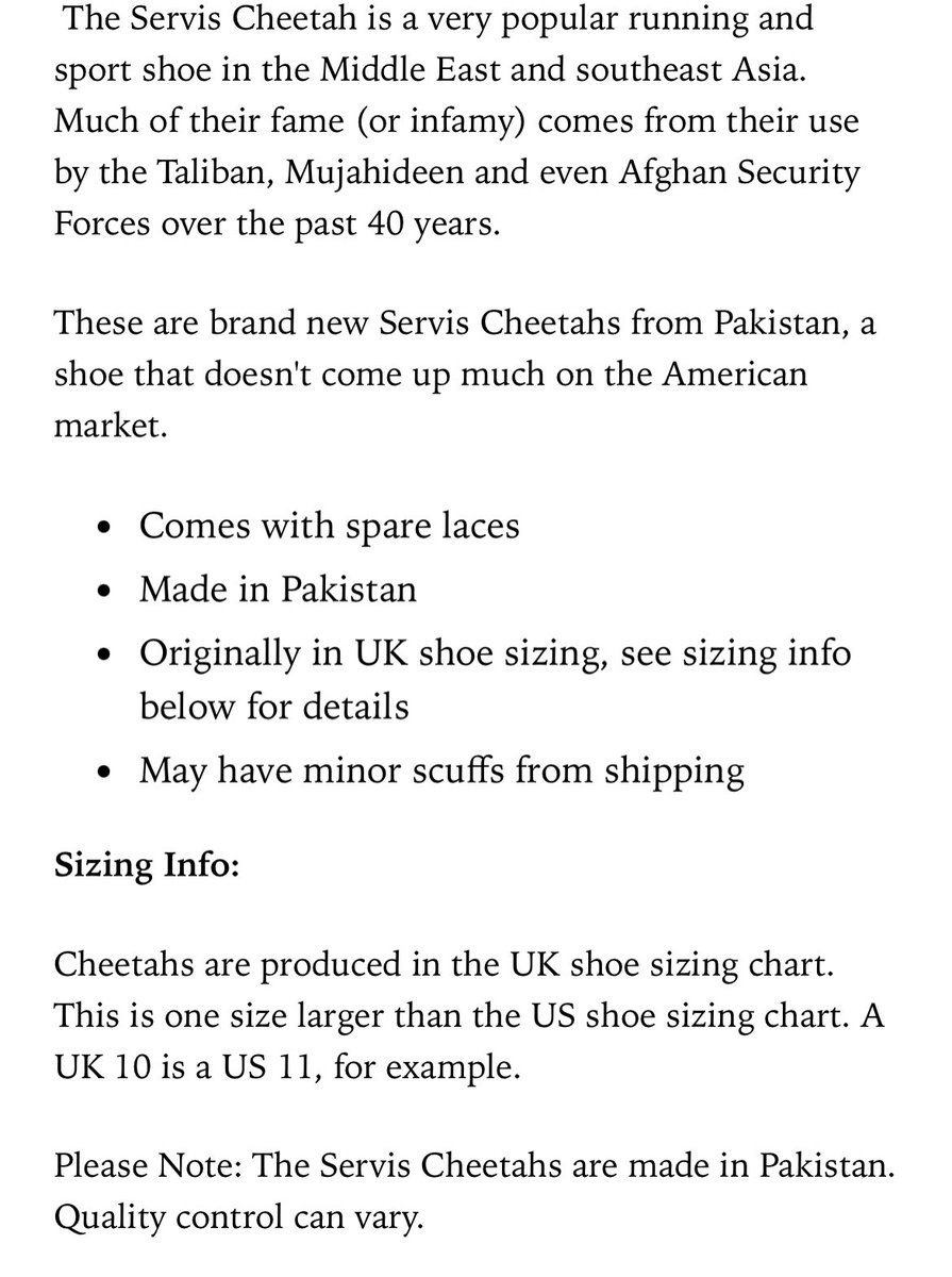 mirza9's tweet photo. There’s an American company selling Pakistani Servis Cheetah high tops advertised as “The Taliban’s favorite shoe” for $99. https://t.co/FzPbQlCKRt