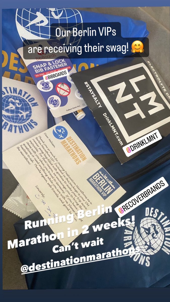 Our #VIP guests have started receiving their #swag for their upcoming trip to the @berlinmarathon!! We can’t wait to everyone!

@drinkLMNT @recoverbrands @bib_boards #marathoner #worldmajor #viprunner