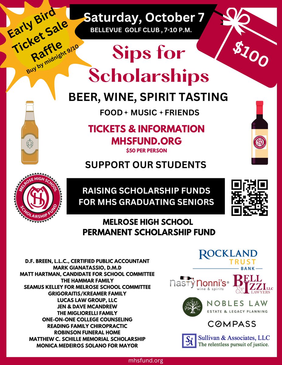 Stop by our Booth at the Victorian Fair today!  We will be selling tickets to "Sips for Scholarships", annual beverage tasting fundraiser on October 7th!
This year, we are honoring the Gary Colasanti Memorial Scholarship.
Tickets can also be purchased  at mhsfund.org