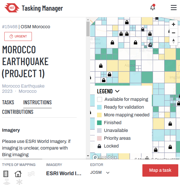 So good to see so many @openstreetmap mappers jumping into tasks to map for the #MoroccoEathquake response! Thanks to every one of you! Keep locking and completing those squares... 💪 #SolidarityMapping @osmmaroc @openmapping_wna @hotosm @osmafrica