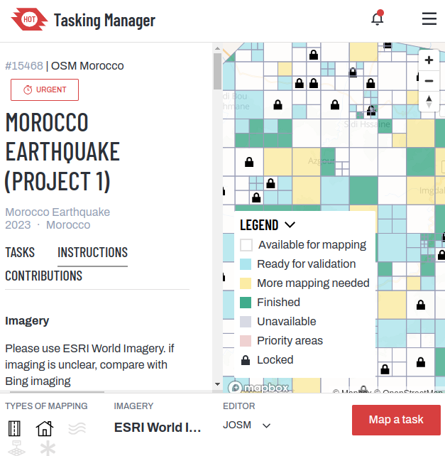 pedrito1414's tweet photo. So good to see so many @openstreetmap mappers jumping into tasks to map for the #MoroccoEathquake response! Thanks to every one of you!

Keep locking and completing those squares... 💪

#SolidarityMapping @osmmaroc @openmapping_wna  @hotosm @osmafrica https://t.co/fIhg79WBBm