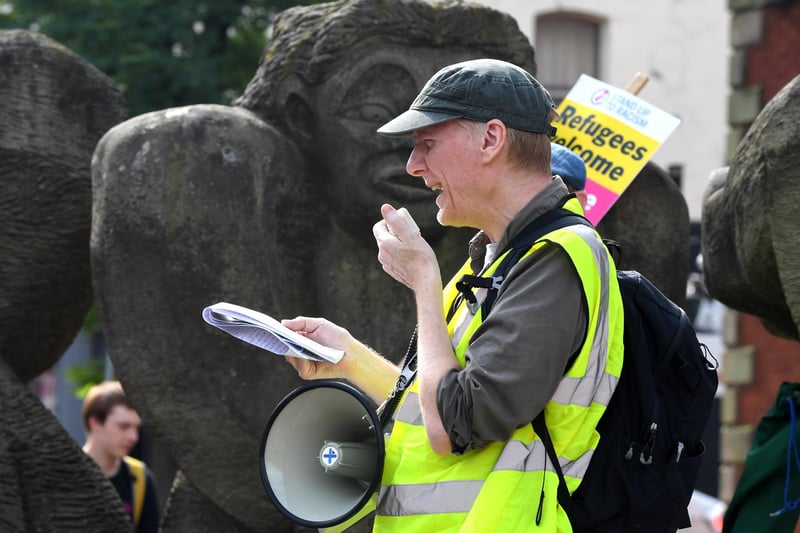 UCLan UCU Vice Chair and NW Regional Secretary Mick McKrell speaking at the 'One Preston - One Community' rally against the far-right.