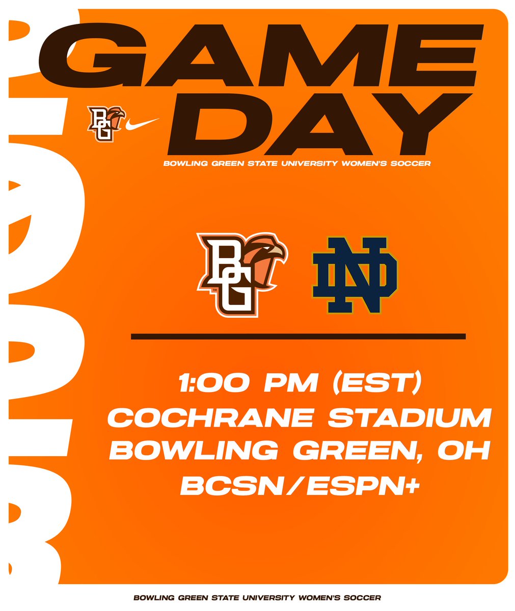 GAME DAY!! ⚽️🧡

🆚 <a href="/NDSoccer/">Notre Dame Women's Soccer</a> 
🕐 1:00 pm
📍 Bowling Green, Ohio
📈 tinyurl.com/fjf7ra4p
📺 tinyurl.com/3yuyuk8u

#AyZiggy #Break1500