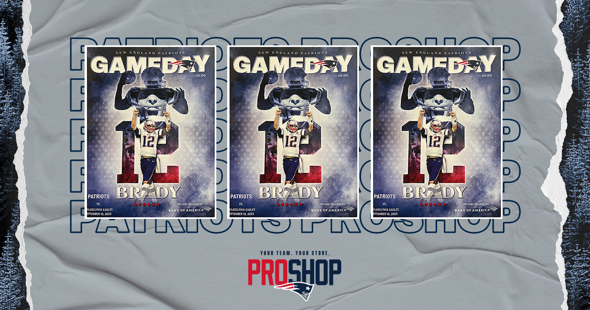 PatriotsProShop's tweet photo. Coming to the game today? Stop by the ProShop or any in-stadium merchandise location for a copy of today’s GameDay Program! #PatriotsProShop #TB12 https://t.co/xqxIUlrQls