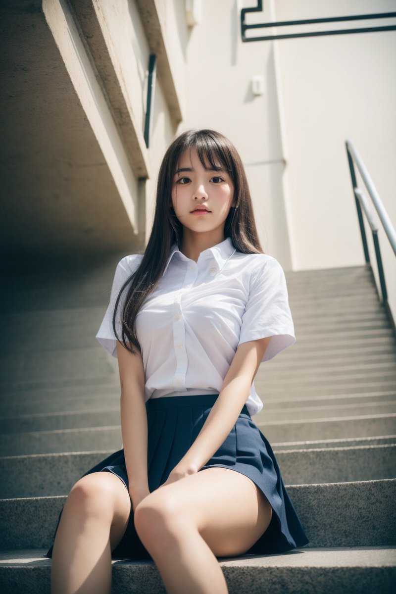 suzukarinhinata's tweet photo. 栞(しおり)です🐶

下からどこ見てるのっ？
幼なじみなんだからってだめだぞ？

#AI美女　#AI美少女　#JK　#制服　#AIグラビア https://t.co/uh7yz6UQNO