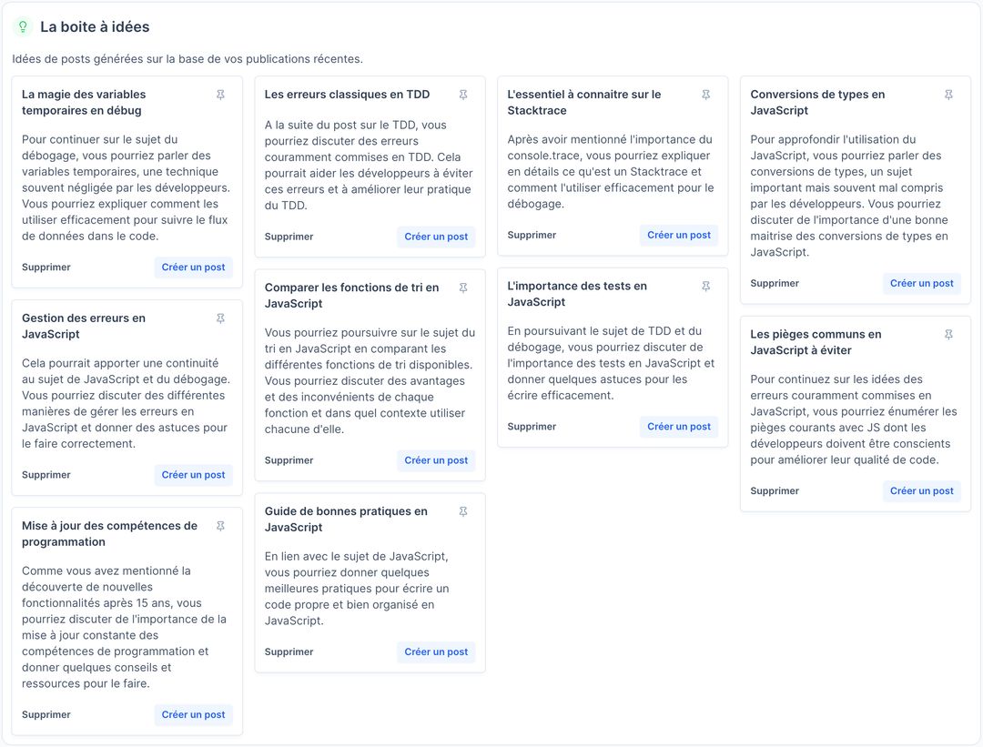 Antoine (@antoine_chlfr) on Twitter photo Focus AI sur mon #SaaS <a href="/GeckoSocialApp/">geckosocial</a> ce weekend.
J'utilise GPT-4 avec un prompt aux petites oignons pour aider mes utilisateurs à trouver des idées de posts.
Un algo assez basique mais j'ai des pistes pour rendre les suggestions encore plus pertinentes.
#buildinpublic #ai Focus AI sur mon #SaaS <a href="/GeckoSocialApp/">geckosocial</a> ce weekend.
J'utilise GPT-4 avec un prompt aux petites oignons pour aider mes utilisateurs à trouver des idées de posts.
Un algo assez basique mais j'ai des pistes pour rendre les suggestions encore plus pertinentes.
#buildinpublic #ai