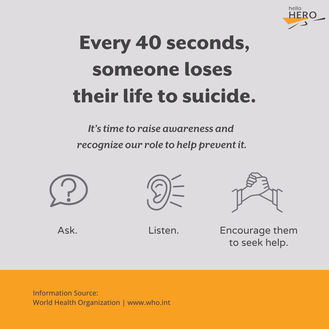 On World Suicide Prevention Day, we stand with you 🤝.

Together, we can create a world where everyone feels seen, valued, and loved 🧡.

Every hero has a story, and yours deserves to be heard! 

#WorldSuicidePreventionDay #YouAreNotAlone  #EndTheStigma #hellohero #mentalhealth
