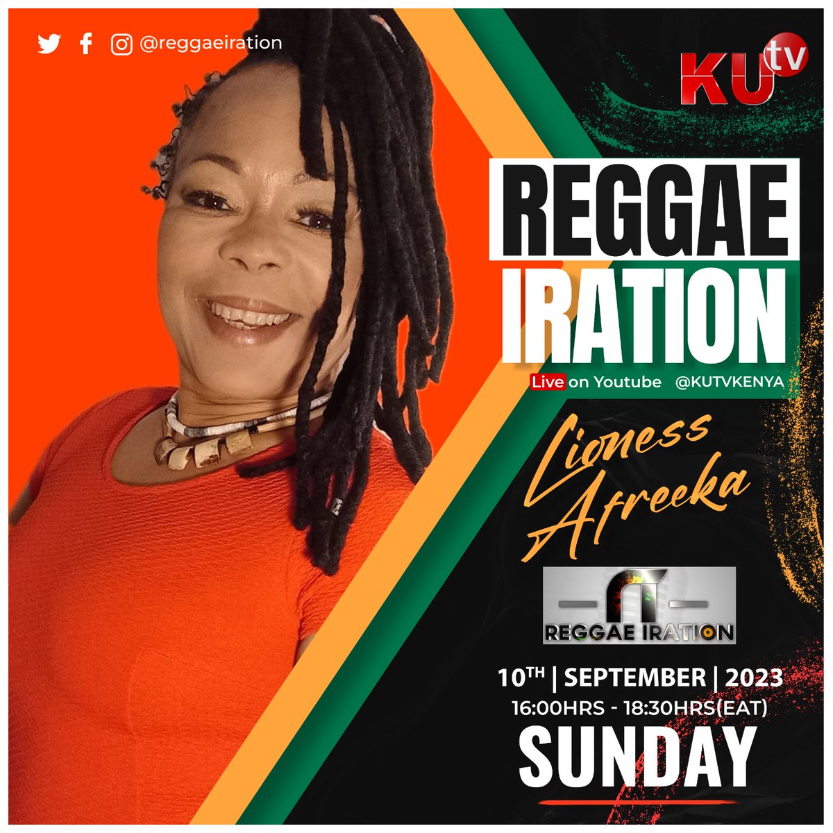 Wagwan Massive! <a href="/reggaeiration/">Reggae Iration</a>  show on air
our guest artiste today is <a href="/LionessafreekaH/">Lioness Afreeka 🇰🇪🔥🇮🇹 🇸🇪</a> ... join the conversation <a href="/kutv_kenya/">KUTV Kenya</a> 
<a href="/Ras_shem/">#Authentic</a> 
<a href="/DJSweetKay1/">DJ Sweet Kay</a>