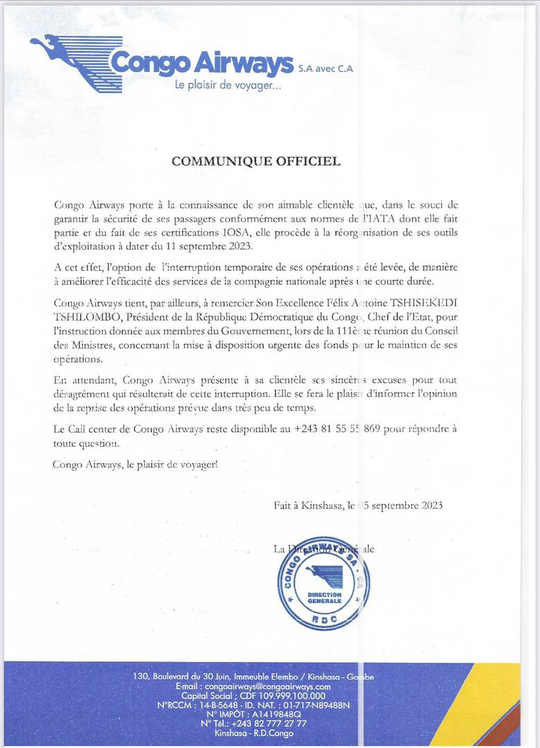 Congo Airways s’achemine vers la faillite. #IntelligenceÉconomique: Avec sa dimension (2’345’000Km2), sa population (environ 104 millions d’habitants), sa position géostratégique en Afrique, 9 voisins, membre de plusieurs organisations régionales et continentale, la #RDC doit se