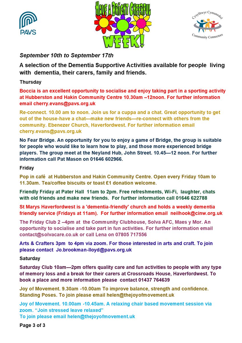 Are you looking for something to do this coming week? YES then have a look at the following list of wonderful opportunities. #dementia