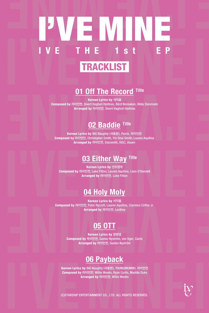IVE THE 1st EP <I'VE MINE> TRACKLIST ALBUM RELEASE 2023.10.13 FRI #IVE #아이브 #1stEP #IVEMINE #Eitherway #OfftheRecord #Baddie