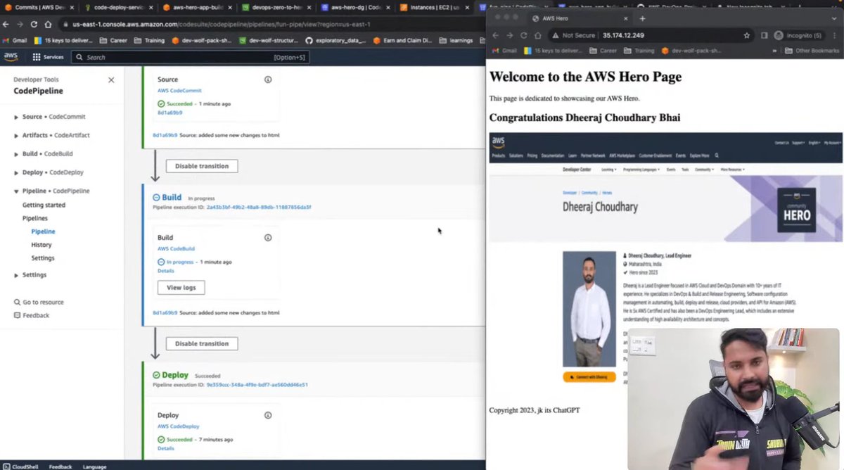 DheerajC30's tweet photo. It was great experience hosting @TrainWitShubham  (DevOps Waale Bhaiya) for an enlightening episode on "Mastering AWS DevOps &amp; CI/CD Pipelines!" @YouTube 
Subscribe here 👉 https://t.co/YxNeh9f1aM
🎥 Live Stream :  https://t.co/ANQImEy2Kx

#AWS #DevOps @awscloud @AWSCloudIndia https://t.co/yhV5wbyDtR