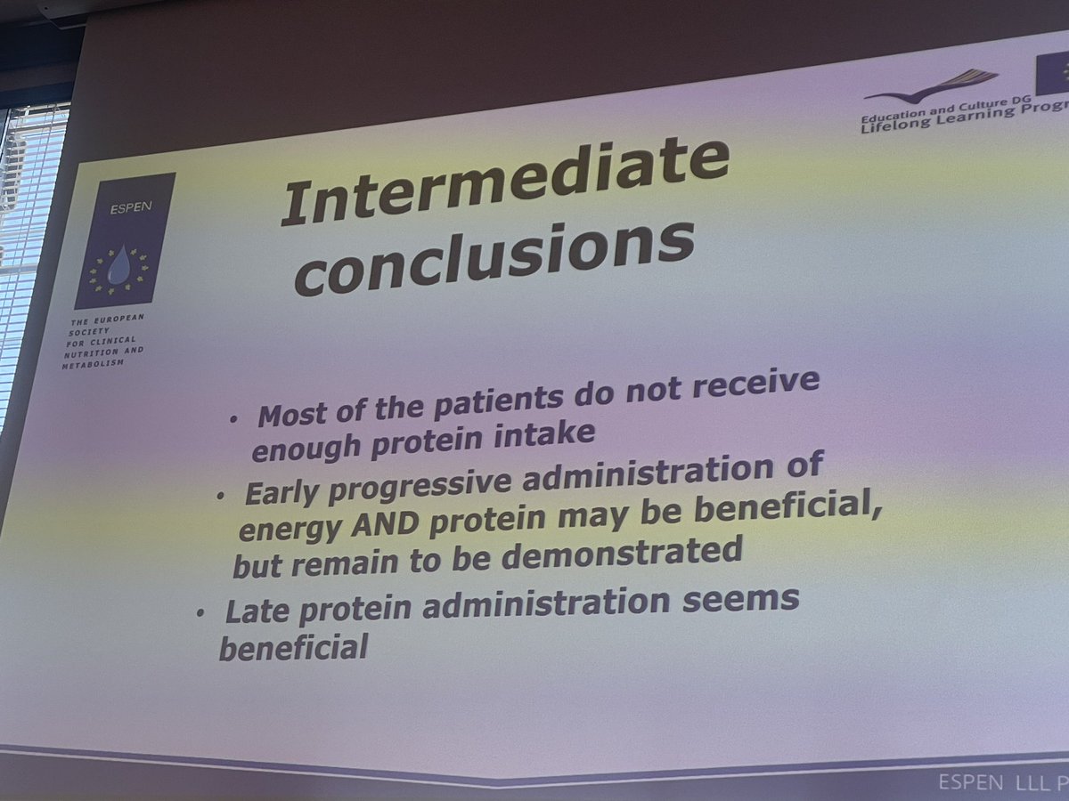 ElisabethWaele's tweet photo. #ICU patients all over the world are not getting enough proteins 🙁 while proteins save lives 🙏🏻. How much? ‘In the middle is the best’ but not all patients are the same’ Prof Singer states 1.3 g/kg/day until we have a better way 👍#2023ESPENcongress https://t.co/cHOcXkmD59