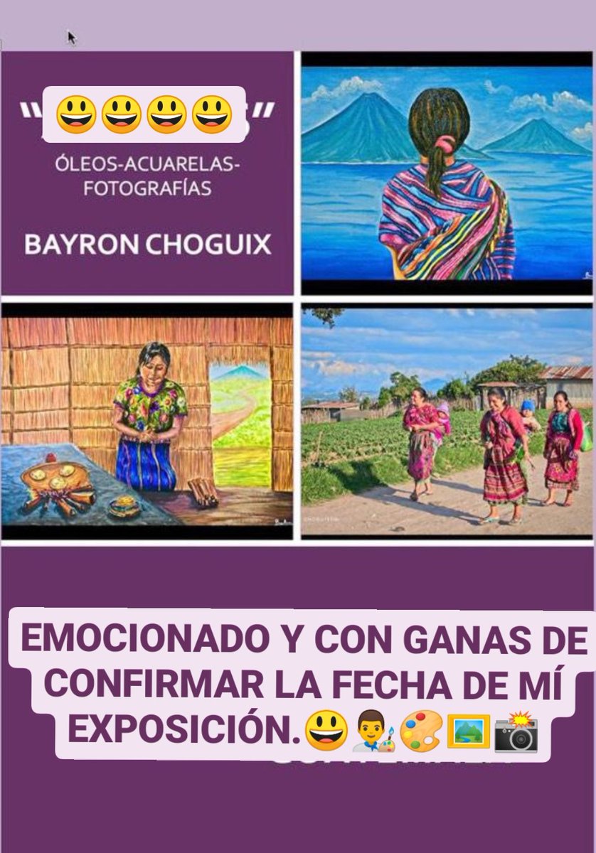 RetamabC's tweet photo. Con ganas de anunciar la fecha de mí exposición... 👨‍🎨🎨🖼️📸😃♥️🇬🇹🇪🇦
#Ixöq  #tinamit #Chixot #Xtän #Kikotem #Guatemala #Kaqchikel @McdGuate @culturagob @jmrdezuribes @UNESCO_es @UNESCOgt @SaraCurruchich @UEGuatemala @EmbajadaEspGTA @Guatevision_tv @comalapamagica @Bayron_choguix https://t.co/d8VgNZga3o