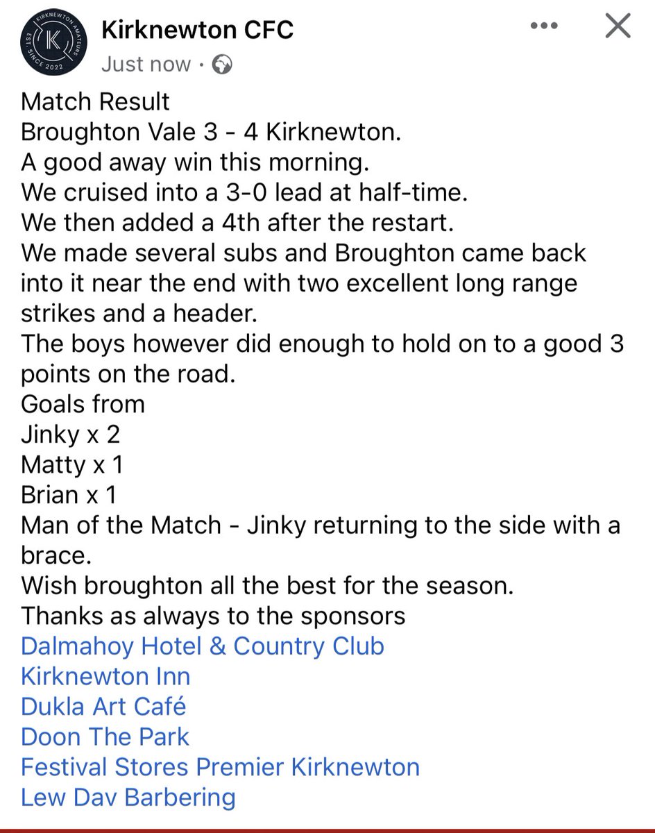 Kirknewton CFC tweet media