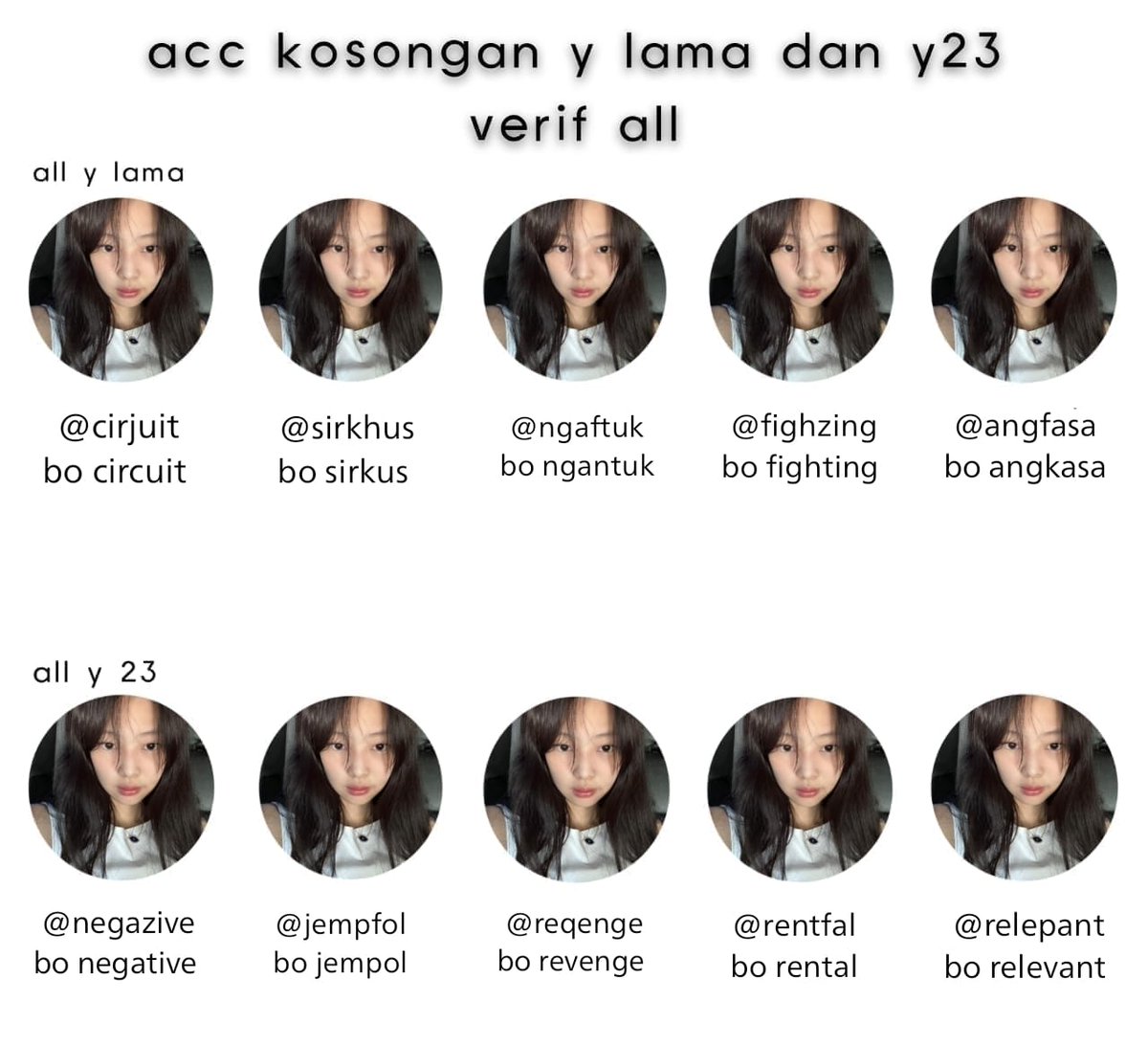 cuxlun's tweet photo. @ppnaravict WTS ACC KOSONGAN
 
💵 : 9.000 / each

୨⎯ verif all, no mastip
୨⎯ go green  
୨⎯ masuk mt ht
୨⎯ avail space &amp; circle
୨⎯ dapat data acc lengkap https://t.co/2uU8s5EA5y