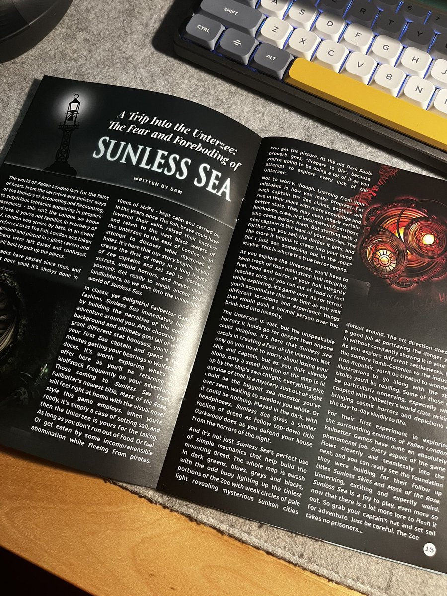 samw_writing's tweet photo. September’s Patch mag is all about the ocean! Check out some awesome articles (including mine on what games will give you thalassophobia and a run down of the incredible Sunless Sea by @failbettergames !) @thepatchmag https://t.co/17YZ44ke27