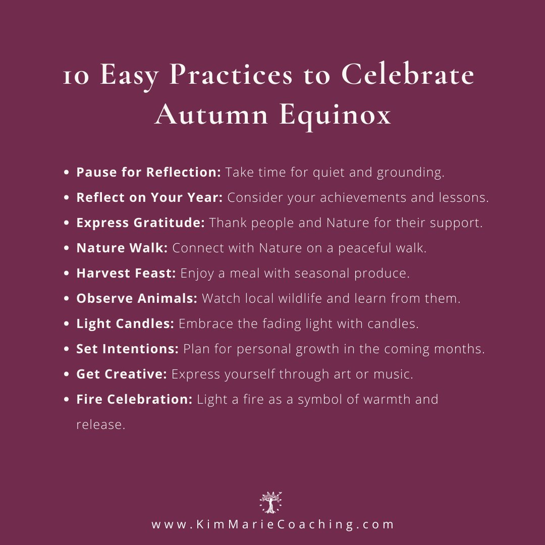KimMarieCoach's tweet photo. Embrace Autumn's Magic 🍂🌙 Here are 10 Easy Ways to Celebrate the Fall Equinox! 

Join my Free Gathering for a Deeper Connection with Nature. Explore the Balance &amp; Harmony of this Season. For more details, check out:  https://t.co/0TX40gbTVC 🍁🕯️

#FallEquinox https://t.co/b1vMR927Ud