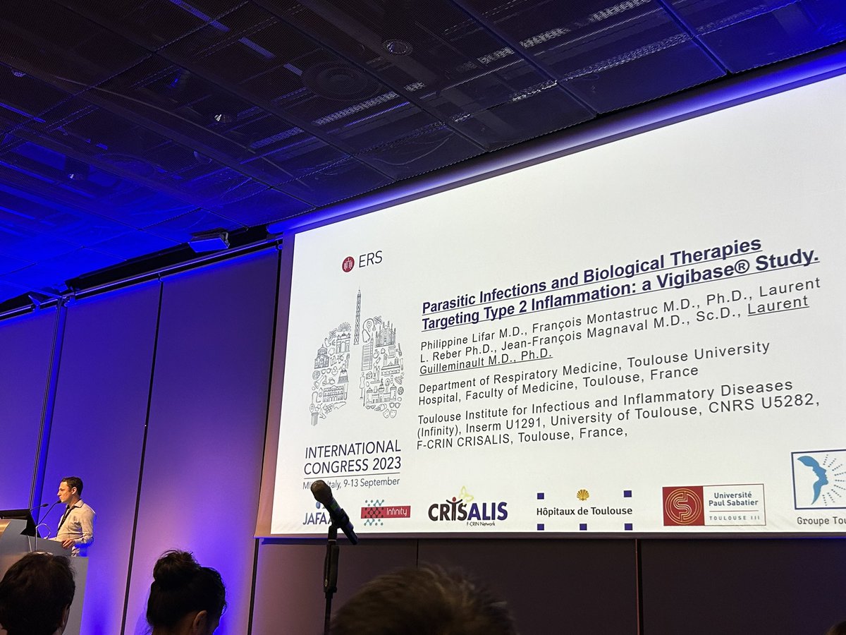 Interrogating the @WHO database: 
🫁in #severeasthma patients treated with 💉#biologics 
🌎 worldwide
🔭higher rate of parasitic infections with #benralizumab compared to controls or other biological therapies
👏🏻Congrats on this great work @Guilleminault3! #ERS2023