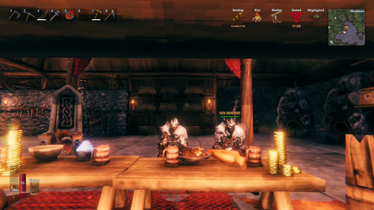 TheParkGuide14's tweet photo. For some reason @Enkounter12 just loves eating the sausage in @Valheimgame. Thank you devs for making them big and juicy just how he likes it 🌭 #stuffed https://t.co/79uQuzKQIi