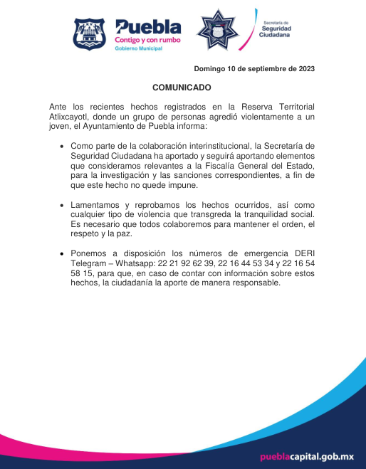 JCarlos_Valerio's tweet photo. #Ahora || El Ayuntamiento de Puebla lamenta lo que ocurrió con el joven que fue brutalmente golpeado por otros 8 chicos en la zona de la Estrella de #Puebla, asegura que es necesario que todos colaboremos para mantener el orden, el respeto la paz. Además informa que la Secretaría de Seguridad Ciudadana ha aportado y seguirá aportando elementos a la Fiscalía General del Estado para la investigación para que este hecho no quede impune.