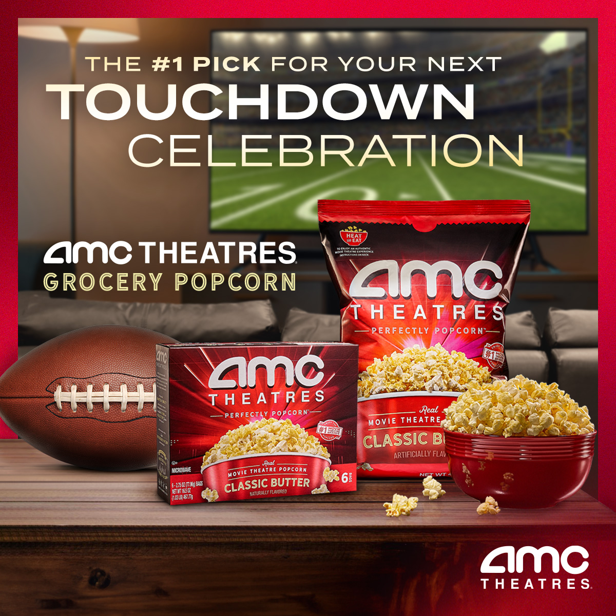 AMCTheatres's tweet image. AMC Grocery Popcorn is the perfect snack for your football watch party! 🏈🍿 Now available at participating Walmart locations! bit.ly/45CirQZ