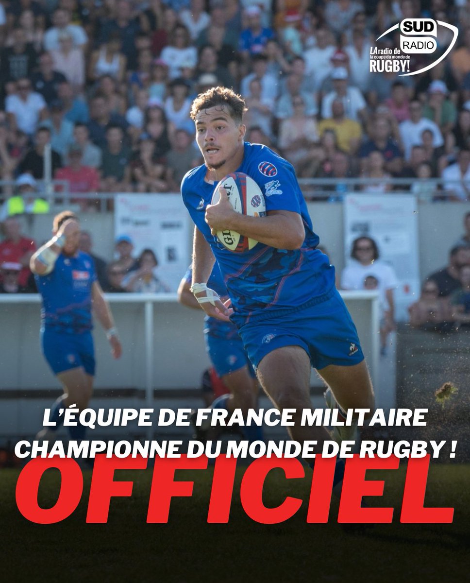 SudRadioRugby's tweet photo. 𝘾𝙃𝘼𝙈𝙋𝙄𝙊𝙉 𝘿𝙐 𝙈𝙊𝙉𝘿𝙀 ! 🇫🇷🇫🇷🇫🇷

L'équipe de France Militaire devient Championne du Monde de rugby à XV ! 🏆😍

🇫🇷FRANCE 25 - 22 Fiji 🇫🇯 https://t.co/8ejJeGvIj4