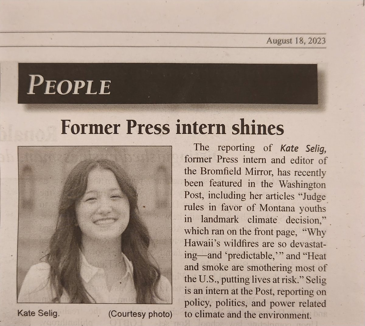 Incredibly sweet to come home from my summer in D.C. and see this in my hometown newspaper, @harvardpress, where I got my start in journalism as a high school sportswriter ❤️