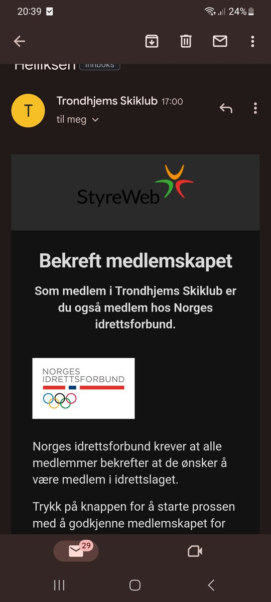 Hvor mange ganger skal de sende en slik mail før jeg åpenbart ikke er interessert i å bekrefte noe medlemsskap jeg ikke har betalt/vært medlem av de siste 3 årene? @idrett <a href="/Datatilsynet/">Datatilsynet</a> <a href="/skiforeningen/">Skiforeningen</a>