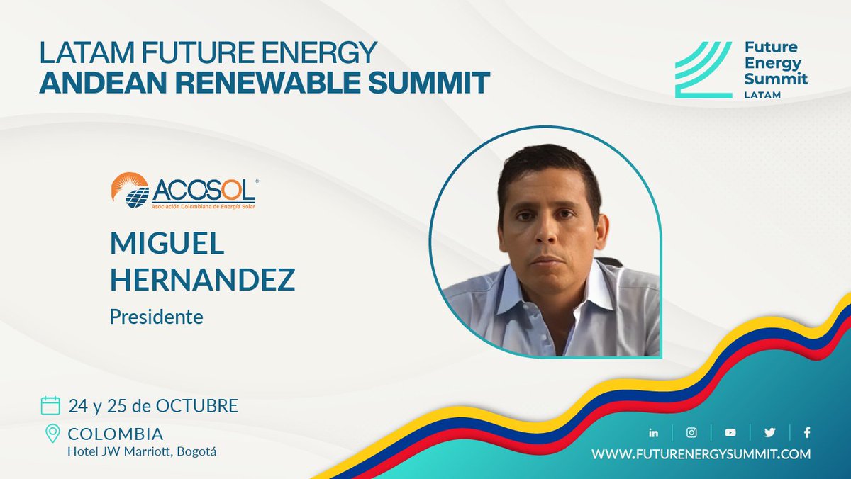 Asociación Colombiana de Energía Solar ACOSOL (@acosol_colombia) on Twitter photo Nos vemos el 𝗟𝗮𝘁𝗮𝗺 𝗙𝘂𝘁𝘂𝗿𝗲 𝗘𝗻𝗲𝗿𝗴𝘆 𝗔𝗻𝗱𝗲𝗮𝗻 𝗥𝗲𝗻𝗲𝘄𝗮𝗯𝗹𝗲 𝗦𝘂𝗺𝗺𝗶𝘁, estaremos nuevamente como speaker, adicional <a href="/ACOSOL_Colombia/">Asociación Colombiana de Energía Solar ACOSOL</a> participara nuevamente ⚡Strategic Partner.
🔗Adquiere tus entradas: lnkd.in/dWspPD4y Nos vemos el 𝗟𝗮𝘁𝗮𝗺 𝗙𝘂𝘁𝘂𝗿𝗲 𝗘𝗻𝗲𝗿𝗴𝘆 𝗔𝗻𝗱𝗲𝗮𝗻 𝗥𝗲𝗻𝗲𝘄𝗮𝗯𝗹𝗲 𝗦𝘂𝗺𝗺𝗶𝘁, estaremos nuevamente como speaker, adicional <a href="/ACOSOL_Colombia/">Asociación Colombiana de Energía Solar ACOSOL</a> participara nuevamente ⚡Strategic Partner.
🔗Adquiere tus entradas: lnkd.in/dWspPD4y