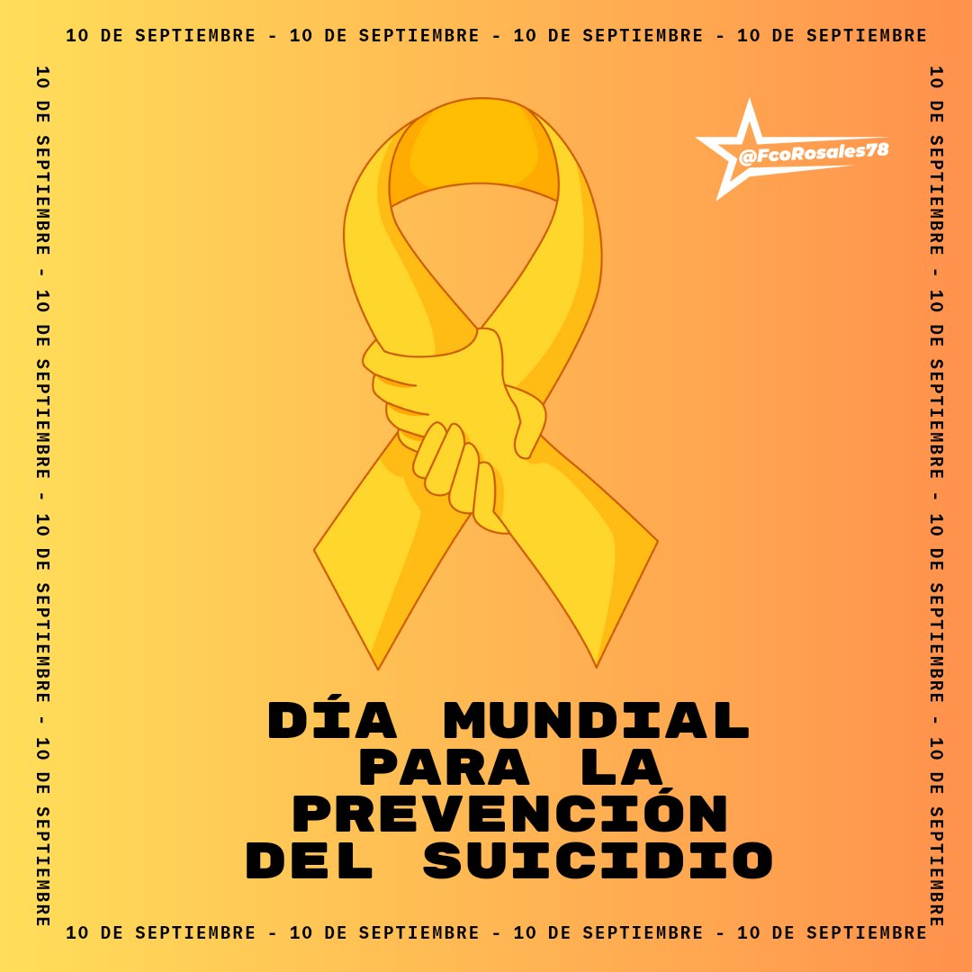 El Día Mundial de la Prevención del Suicidio, se celebra anualmente el 10 de septiembre, el cual tiene el objetivo de crear conciencia acerca de la prevención del suicidio en todo el mundo.

#PatriaBenditayLibre 
<a href="/Atego16/">@🅰🆃🅴🅶🅾 🇳🇮</a> <a href="/CamposAlv_5/">Campos Felipe</a> <a href="/chepeq/">El chepe 🇳🇮</a> <a href="/corpav_m/">Carnitas Sandinista ❤🖤❤🇳🇮</a> <a href="/Elleon19julio79/">El León</a> <a href="/RDRFSLN_/">RDRFSLN_🇳🇮❤🖤</a>