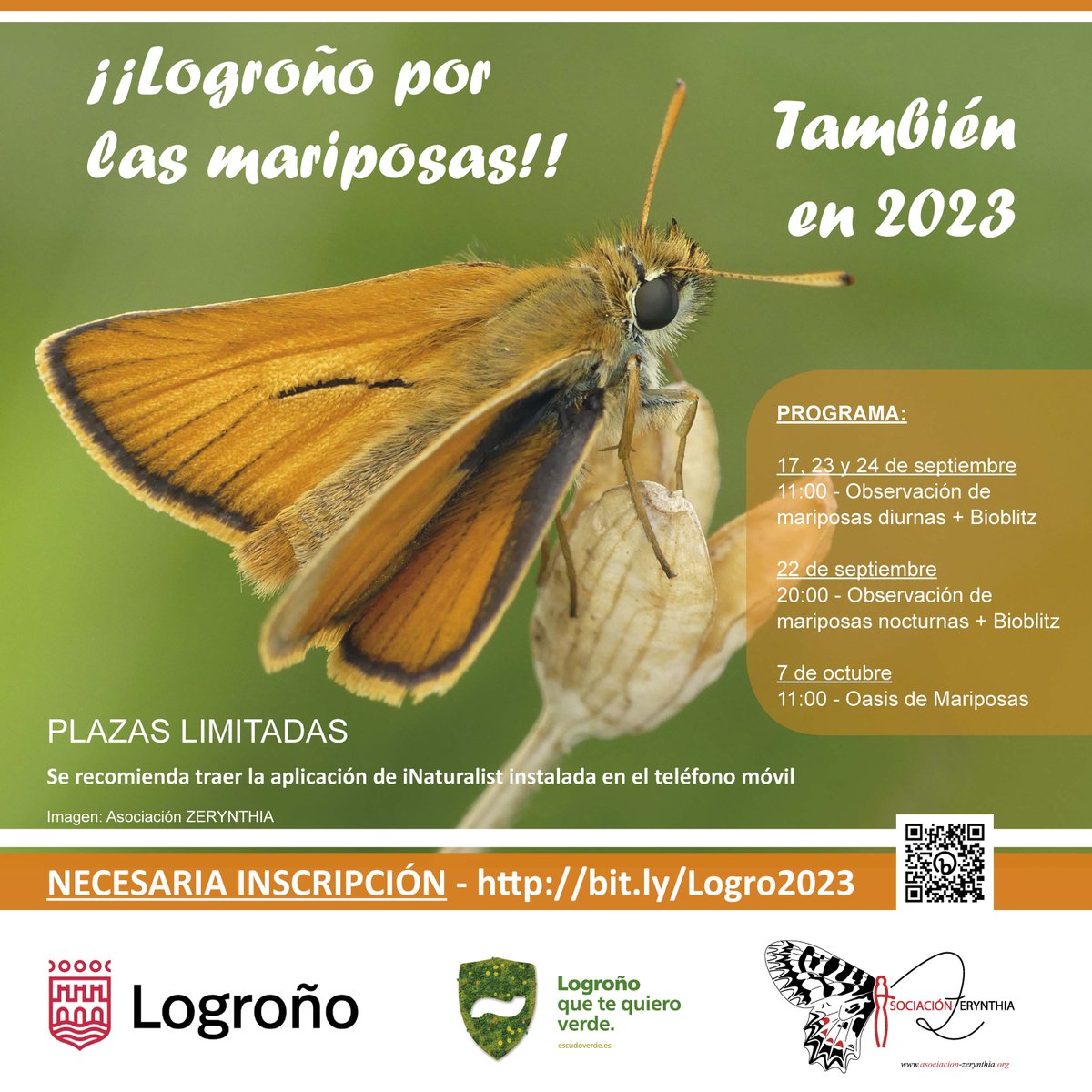 asocZERYNTHIA's tweet photo. ¡Logroño por las mariposas! 🦋
Coincidiendo con las fiestas de #SanMateo2023, el domingo 17 de septiembre damos comienzo a una nueva edición de estas jornadas dedicadas a las #mariposas con @aytologrono. ¡¡Nos vemos en #Logroño!!

✍️Inscripciones abiertas: https://t.co/EOYQnWVcjT https://t.co/uXBZzXaSxP