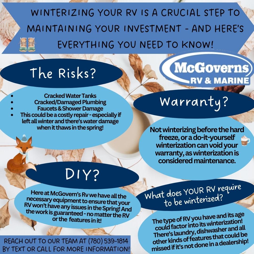 McGovernsRV's tweet image. Winterization is a critical step for your RV - especially in the harsh winters here in the Peace Country! 
Our team can&apos;t wait to talk to you about winterization, and answer any questions you have. Book in now before the hard freeze! (-5 degrees)

#McGovernsRV #RVWinterization