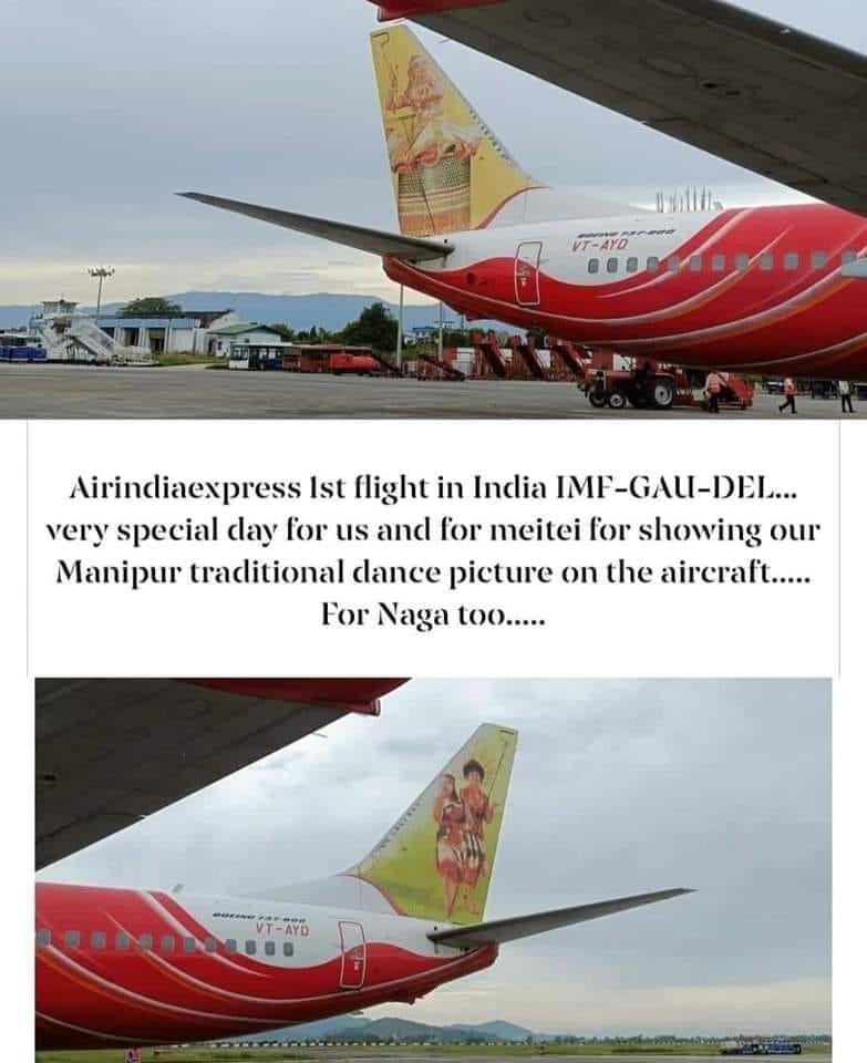 SharmaYaso's tweet photo. Amidst Manipur's challenges, as Air India Express takes flight, showcasing Meitei's Raas Leela and Naga's vibrant heritage, we affirm unity in diversity. A journey bridging cultures and warming hearts! Thanks, Air India, for honoring Manipur's indigenous people #ThisIsManipur https://t.co/V0yY4ijjh3