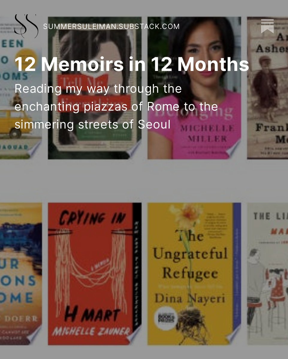 I'm on a mission to read 12 Memoirs in 12 Months! Subscribe to my Substack to see my list, follow along with me, and let me know what memoirs you love!

#booklovers #memoir #writersoftwitter #nonfiction