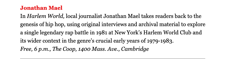 Jmael2010's tweet photo. Thank you to @BostonMagazine for mentioning my upcoming event at the @harvardcoop Thursday at 6:00! You can register for free tickets here: https://t.co/BrJaa8GOmE 

#HipHop50 #hiphop #WritingCommmunity https://t.co/KFuZGkY9RS