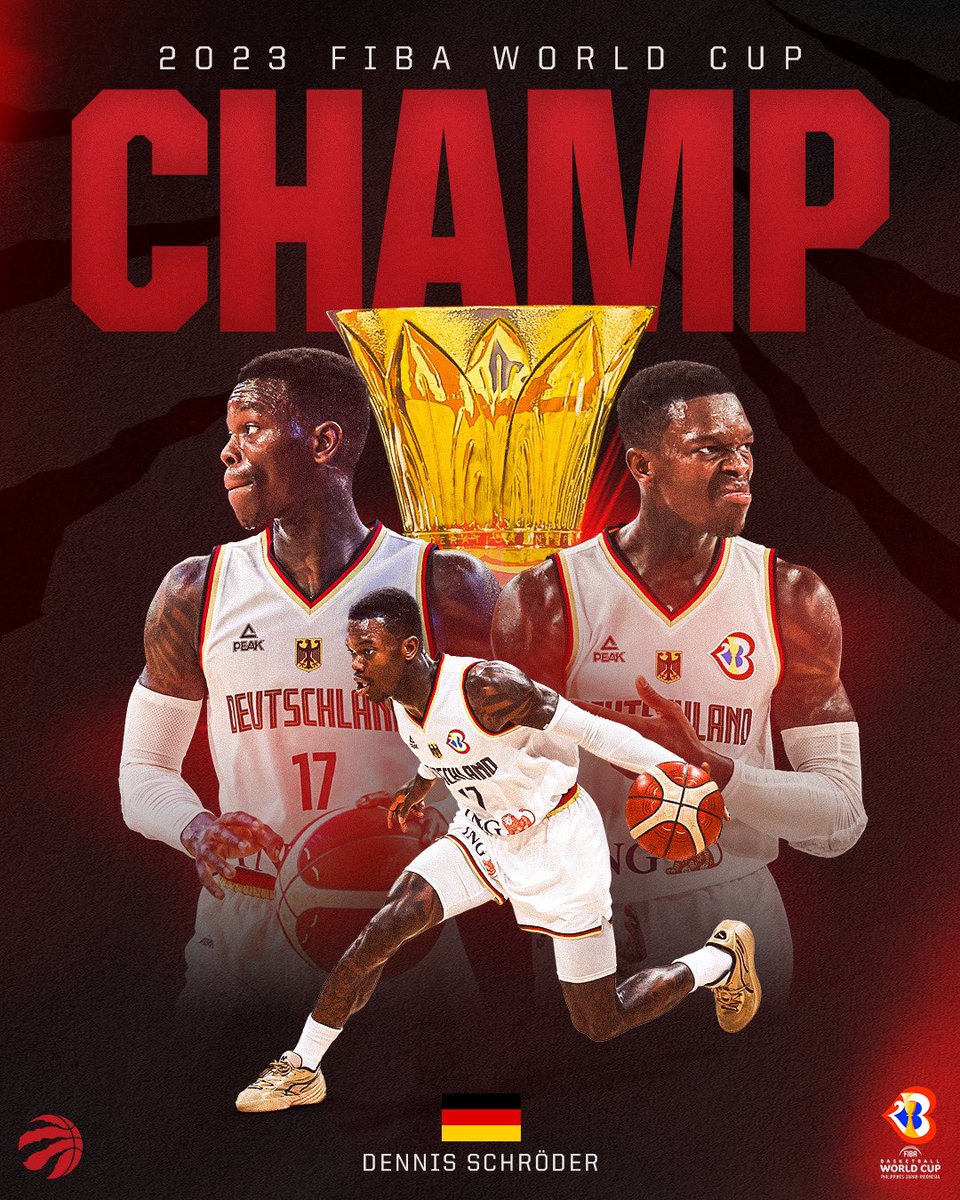 Raptors's tweet photo. #FIBAWC CHAMP. DENNIS SCHRÖDER 🏆 https://t.co/KqpGOQdRFo