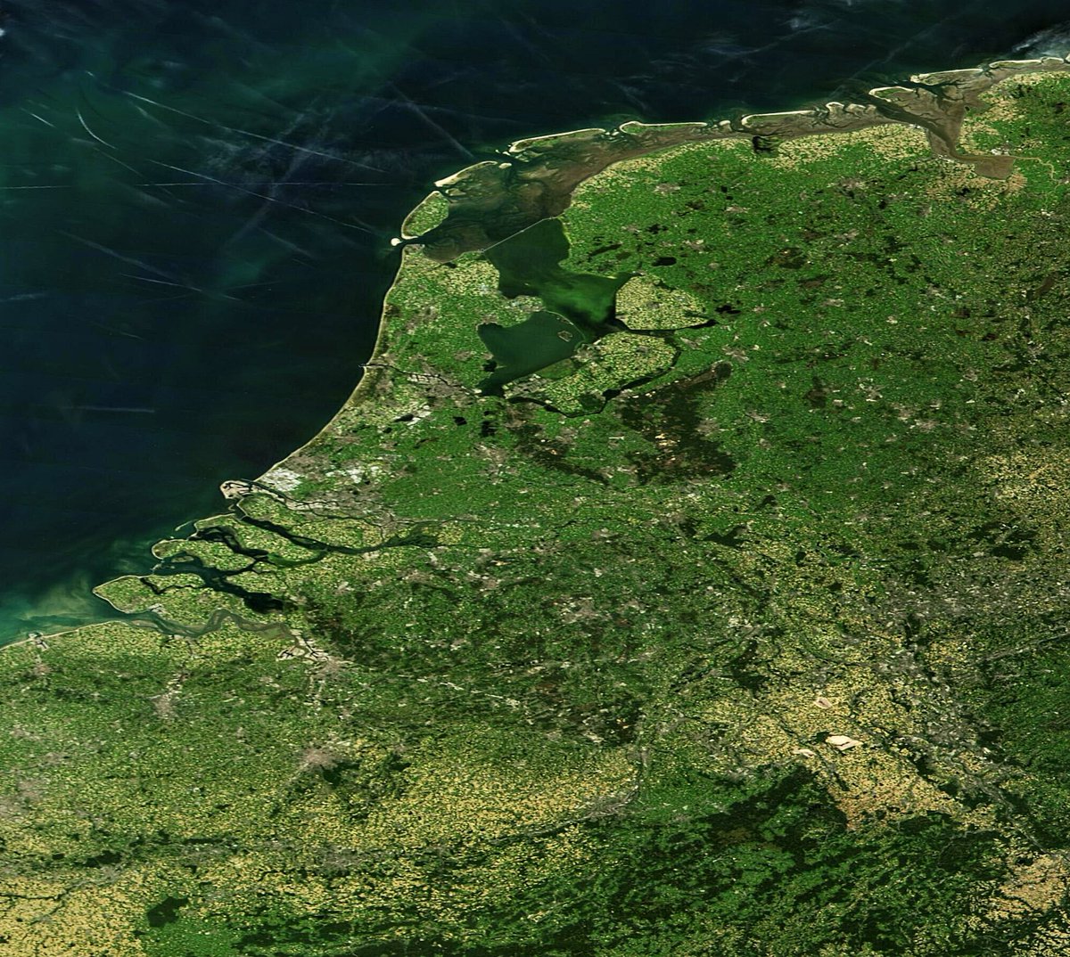 StormchaserNL's tweet photo. 🛰 Nederland ligt er ondanks de #hitte prachtig bij deze week! Indrukwekkende satellietfoto van NASA 👇 https://t.co/lI6zaFAAWM