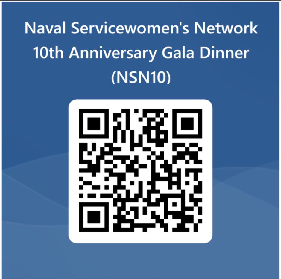 Naval Servicewomen’s Network 10th Anniversary Gala Dinner.

1800, Thursday 5th October 2023

Victory Service Club, London.

Presentation of the Naval Servicewomen of the Year Award (Sponsored by the AOW)

Sign-up using the QR code below: forms.office.com/e/zrMyCcVSy9

#NSN10 @OfWrens