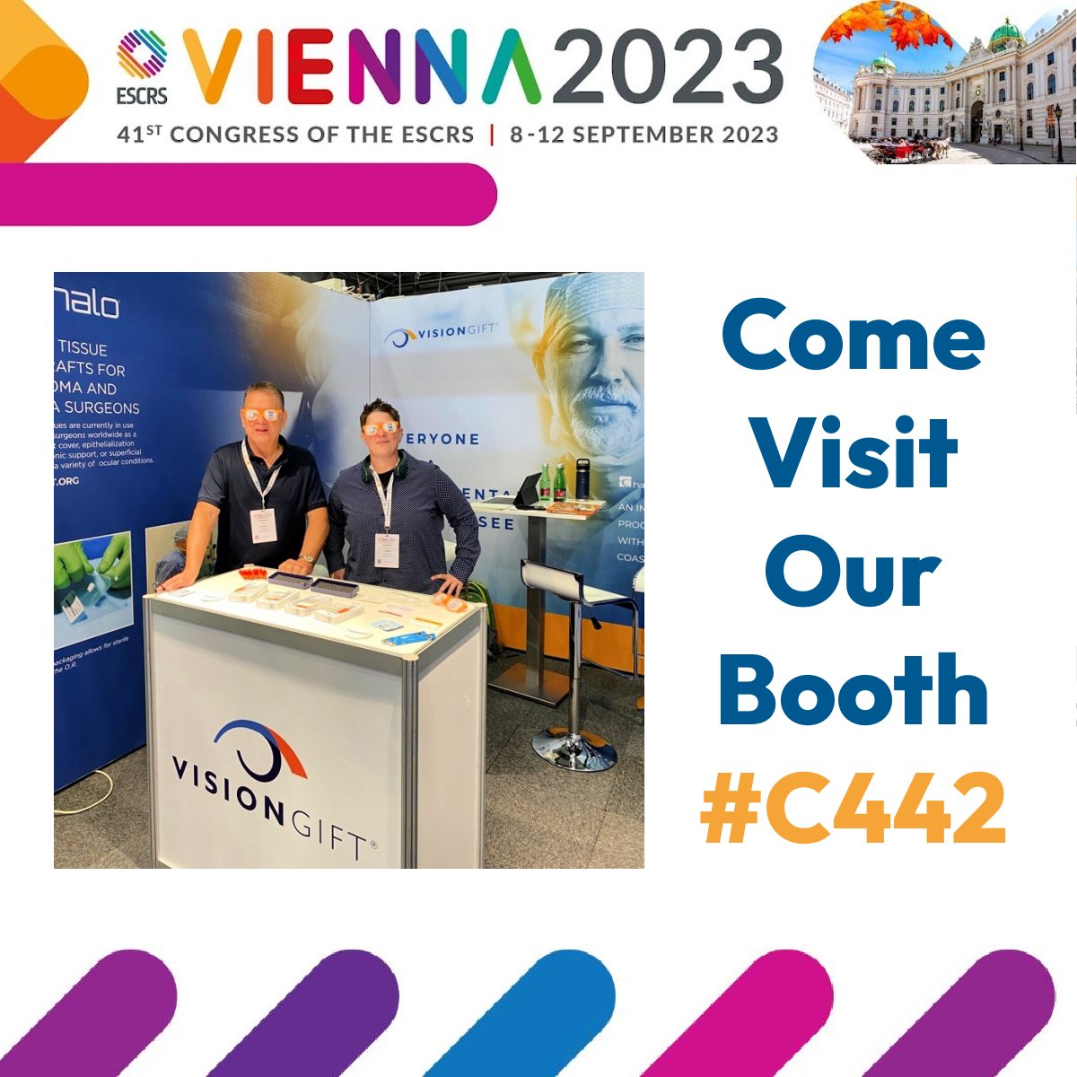 TheVisionGift's tweet photo. We're here at the 2023 Annual General Meeting of The European Society of Cataract and Refractive Surgeons @ESCRSOfficial Do come by and visit our booth #C442.
#ESCRS #ESCRS2023 #Vienna https://t.co/S6knnXFods