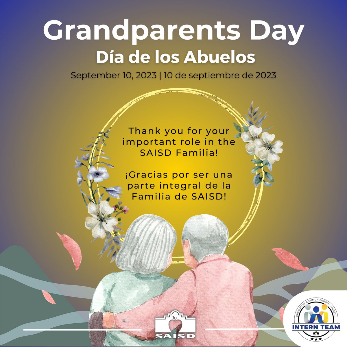 Happy Grandparents Day! We are so grateful for all the grandparents in our SAISD Familia. 

¡Feliz Día de los Abuelos! Estamos muy agradecidos por todos los abuelos de nuestra Familia SAISD.