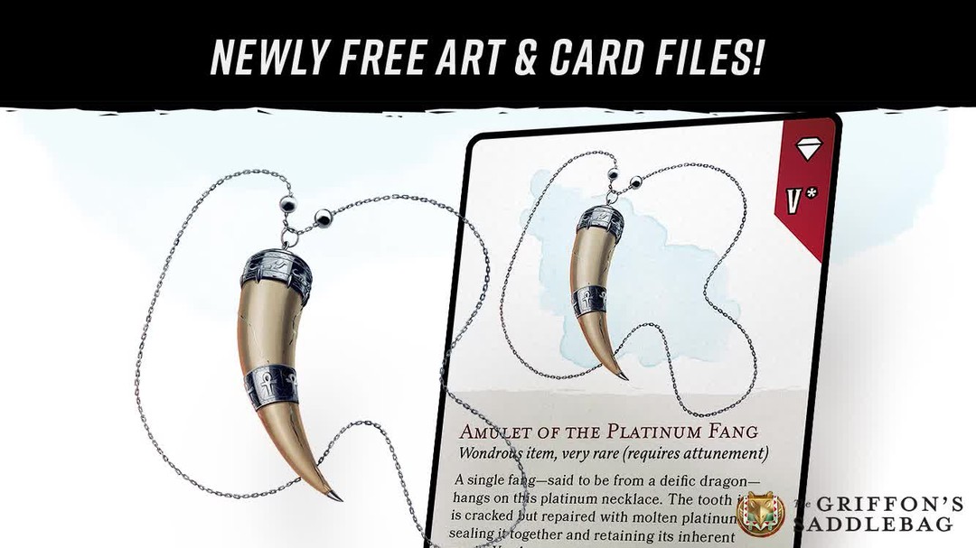 🎁 The Amulet of the Platinum Fang's art and card files are now free!*⁠
⁠
Tap on the link in today's Story by tapping on the Saddlebag icon to get your copies of this item's art and ready-to-use c...
🆕instagram.com/reel/CxA_GWlsQ…
-
#dnd5e #dungeonsanddragons