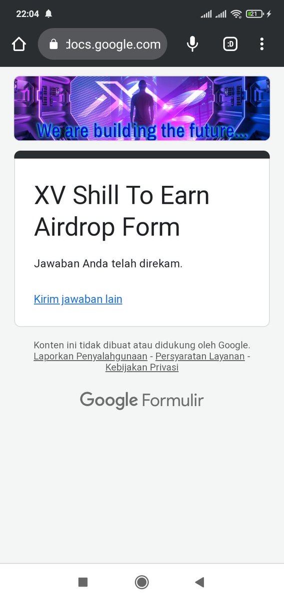 Fast join
 $XV #XVToken <a href="/XVToken/">XV</a> 
docs.google.com/forms/u/0/d/e/…