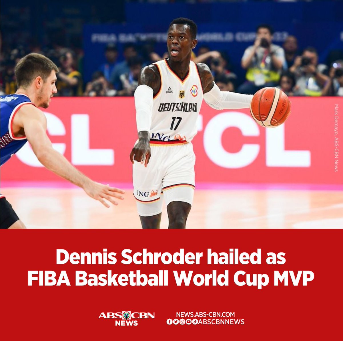 Dennis Schroder is the 2023 FIBA Basketball World Cup MVP after leading Germany to its first-ever #FIBAWC title. Related story: news.abs-cbn.com/sports/09/10/2…