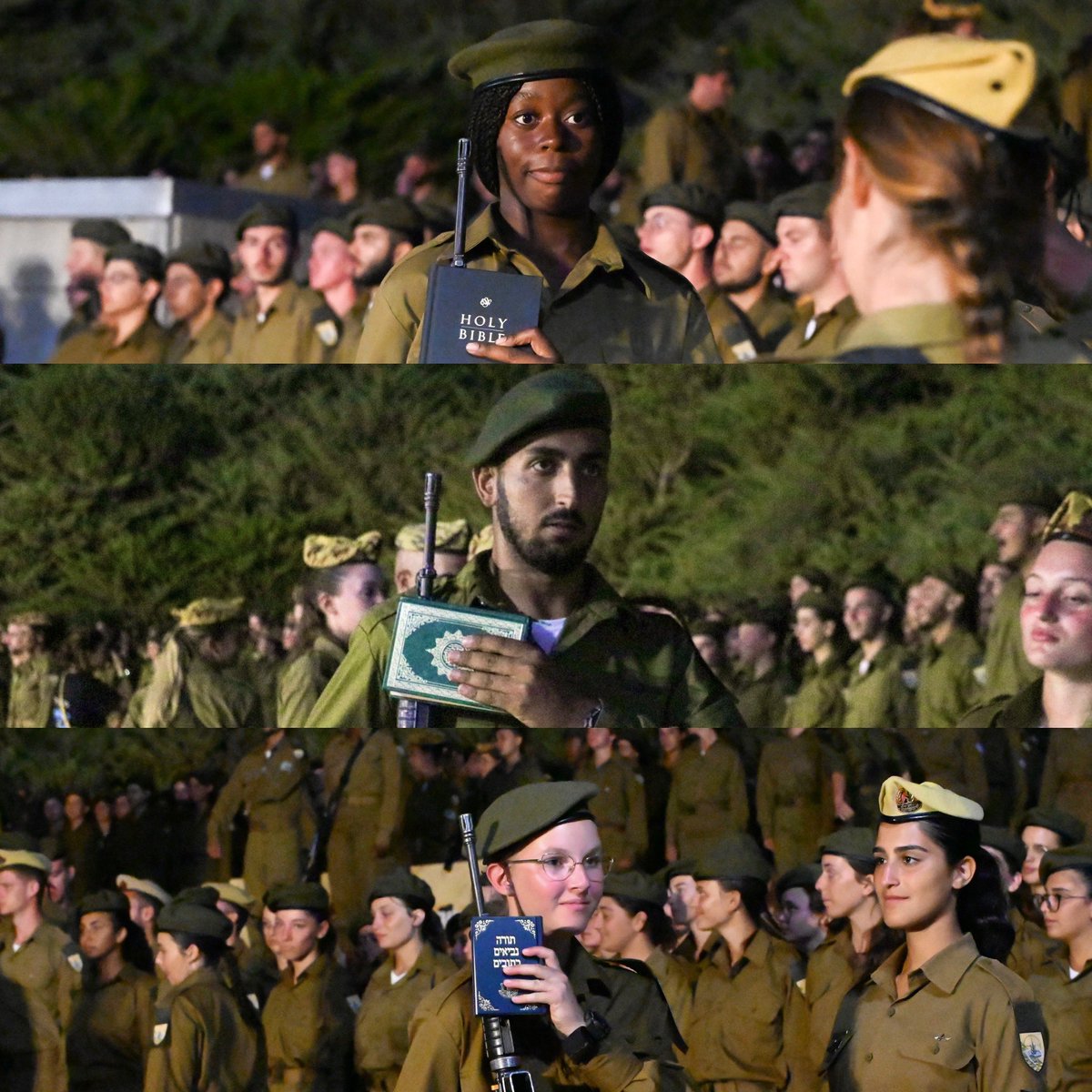 This is the story of Israel. A Christian, a Muslim and a Jew, all swearing to protect Israel. 3 faiths, all united under 1 uniform. 📸: Hod Hachanit Letsidcha