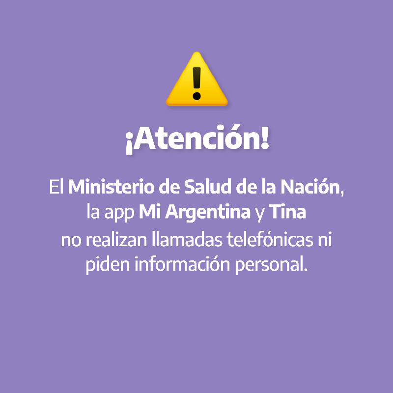 MinSalud_Ar's tweet photo. ✋🏼 Consejos de ciberseguridad

⛔ Ni el Ministerio de Salud, ni #MiArgentina ni #TINA realizan llamadas para turnos de vacunación ni piden información personal.

En este link, vas a encontrar recomendaciones para proteger tu identidad digital y tus cuentas 👇🏼