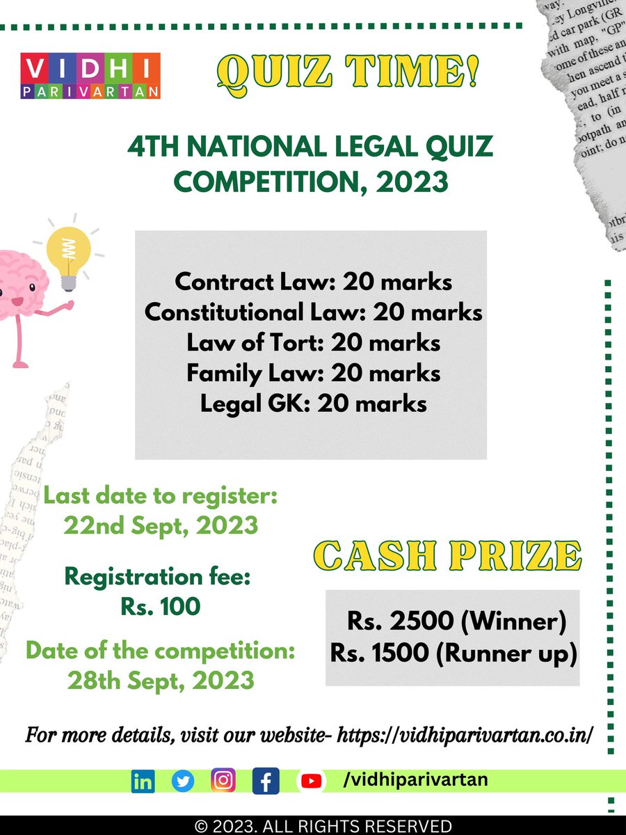 VParivartan's tweet image. 🧠💡 Ready to Challenge Your Knowledge? Join Our Quiz Competition! 🏆

Are you eager to prove your expertise and expand your horizons? 📚✨

Our upcoming quiz competition offers the perfect opportunity to do just that! 🚀

#QuizCompetition #ChallengeYourself #ExpandYourKnowledge