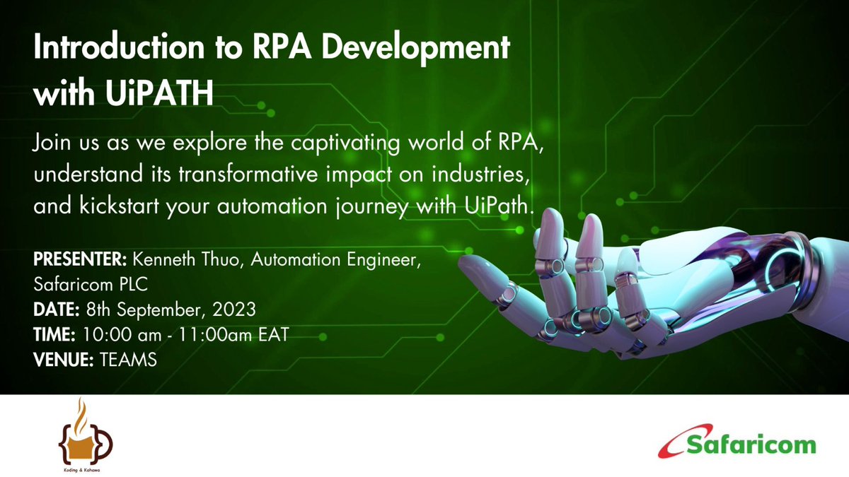 KodingKahawa's tweet image. 🙌What an amazing session we had on Friday during our Tech talk on "Introduction to RPA Development"
If you missed the session, you can catch the recording on YouTube by following this link:
youtu.be/gw8IzItaMJU
#RPA #RPADevelopment #UiPath #Techtalks  #Developers
