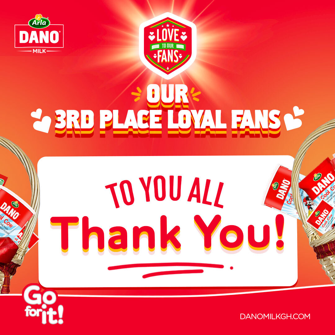 danomilkgh's tweet photo. Coming in 3rd place is YOU, our all-time loyal fans!
Thank you for all the support, love and loyalty.
You are all rock stars.
Never stop being amazing!
#LoveToOurFans #DanoMilkGh #Fans https://t.co/otND1eYhJI