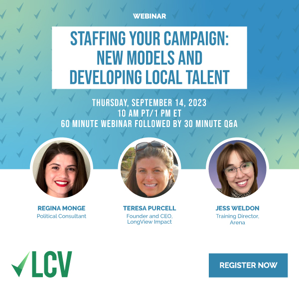 One of the hardest parts of running for office is finding qualified staff.

Join us for a discussion w/<a href="/reginaamonge/">Regina A. Monge</a>, <a href="/arenasummit/">Arena</a>'s <a href="/WeldonFTW/">Jess Weldon</a>, and LongView Impact's Teresa Purcell on 9/14 on staffing your campaign and developing campaign talent.

RSVP ➡️ bit.ly/3Pdur4w
